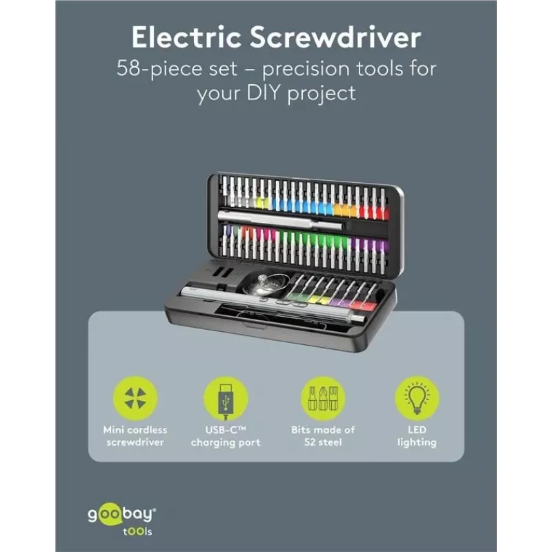 Goobay 77839 chave de fendas de precisão elétrica com bateria, 50 peças, LED