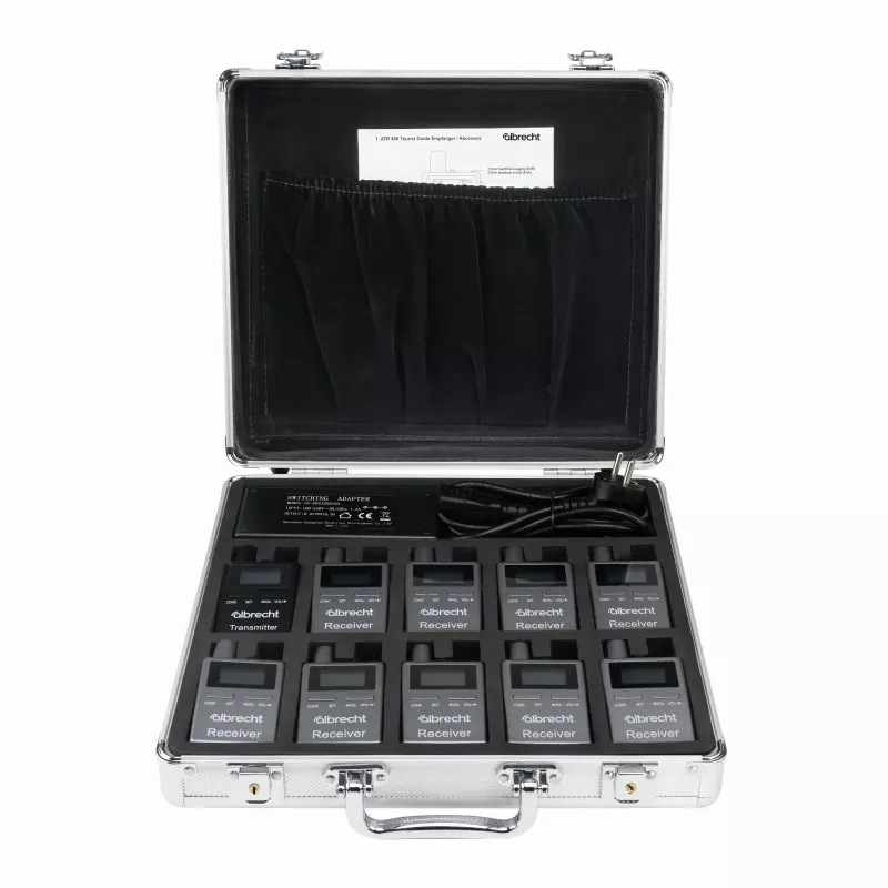 MIDLAND ATT/ATR400 Conjunto de sistema Tourguide com 10 recetores, mala de carregamento, microfone de auscultador e auriculares 29970.S10