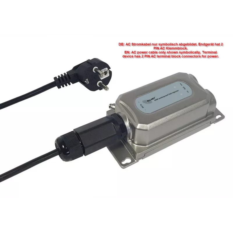 ALLNET Injetor PoE Outdoor IP67 IEEE 802.3bt 60W caixa metálica ALL-PI2013Ov2BT60