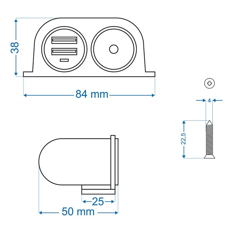 IWH tomada de automóvel 12/24V com 2 portas USB, 4,2A de saída total (019010)