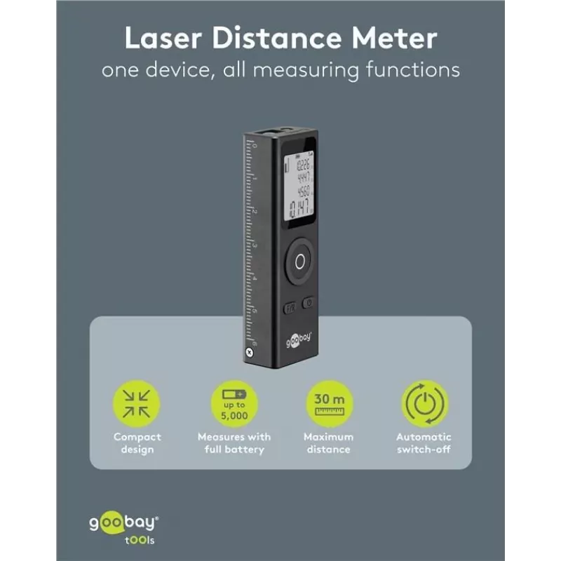 Goobay medidor de distância a laser 30 m de alcance para medição de comprimentos (77834)