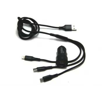 IWH Carregador de automóvel USB duplo 3-em-1 12/24V 3,4A preto (19061)