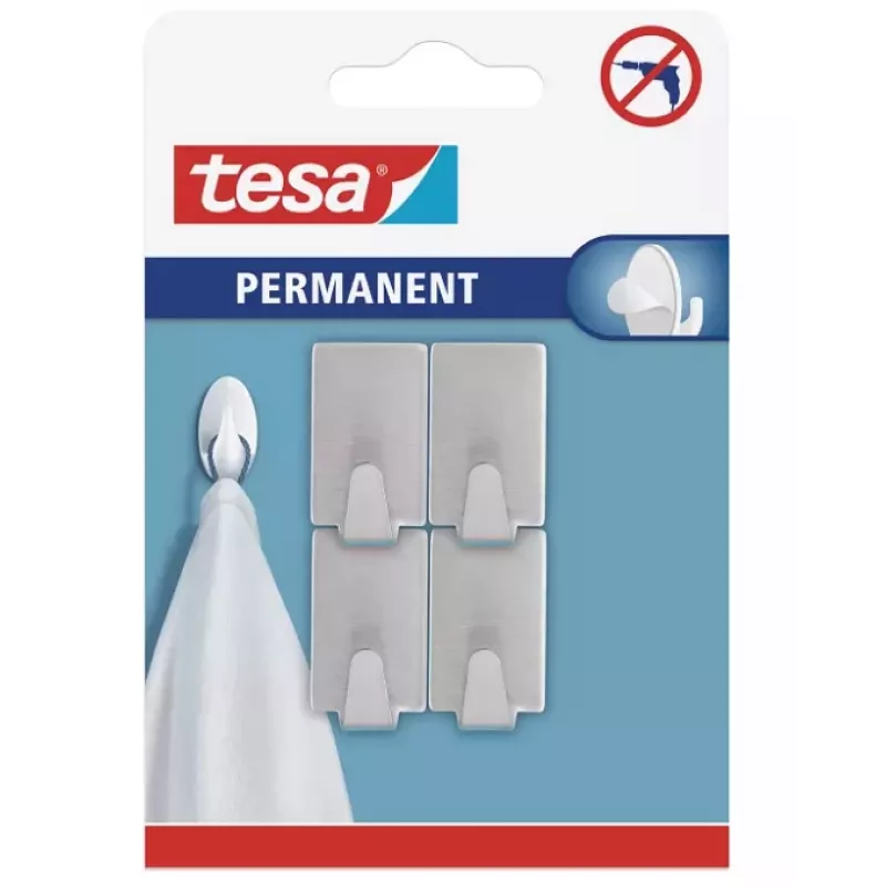 tesa gancho permanente retangular S metal, cromado, autoadesivo, 1,5 kg, 1 unid. 66612-00000-00