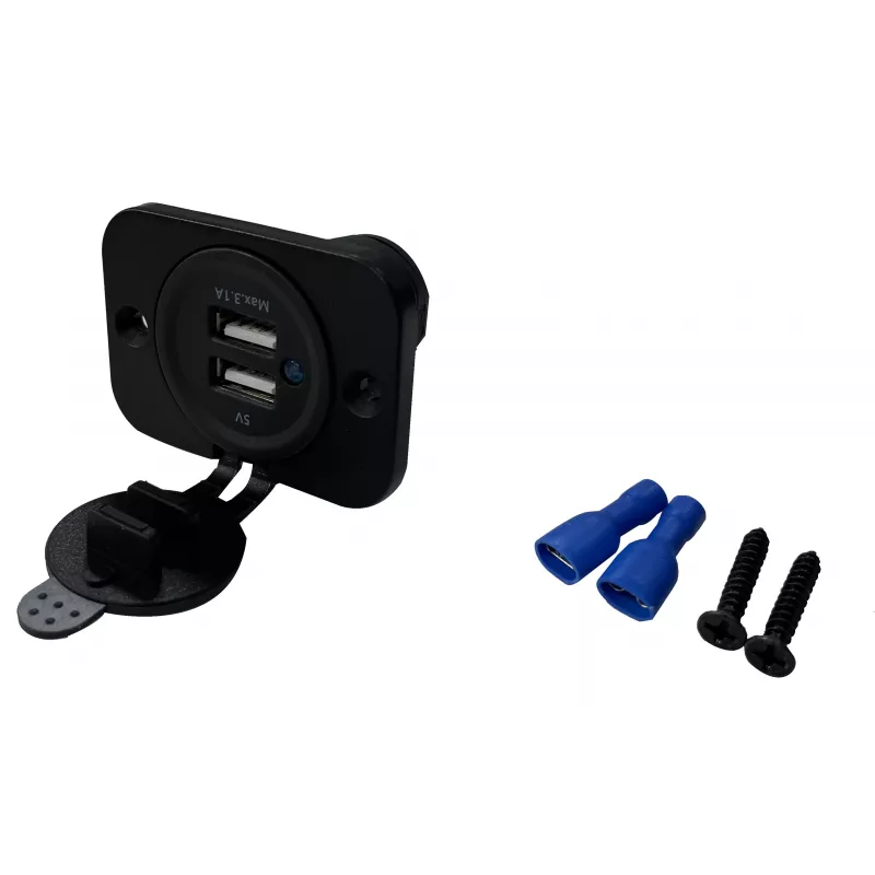 IWH Tomada dupla USB embutida 12/24V 2,1A 2x USB-A preto 019006