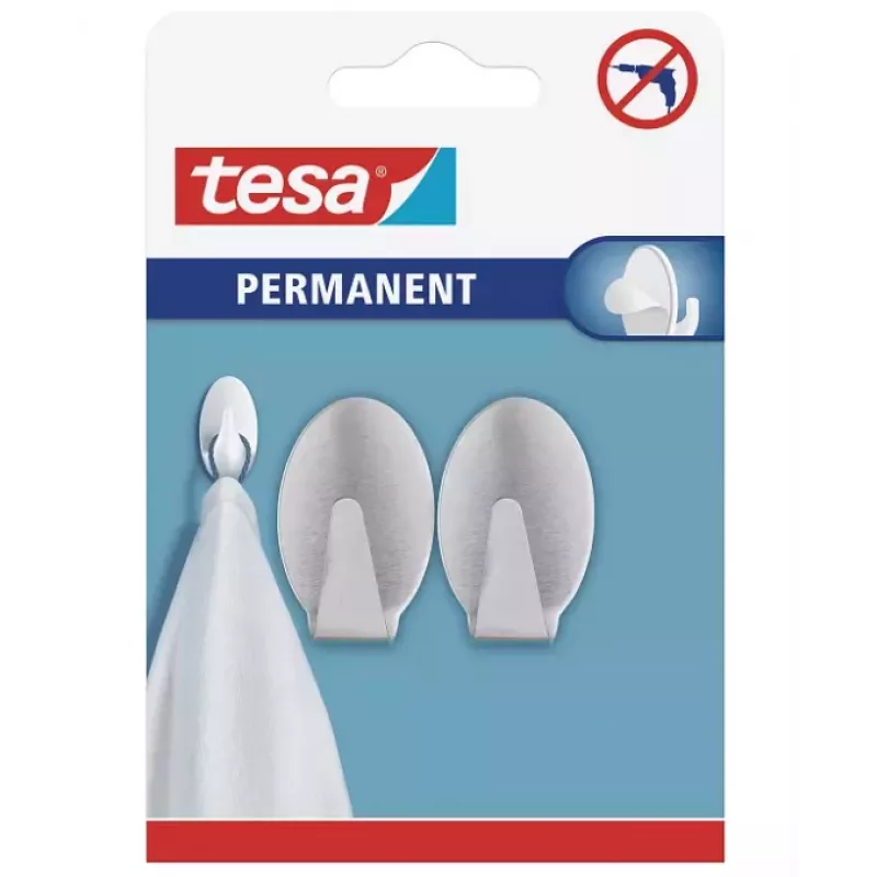 tesa Gancho permanente oval metal cromado 6 kg autoadesivo 66611-00000-00