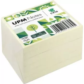 UPM Notes notas adesivas 5654-01PG-6, 75 x 75 mm, amarelo, 100 folhas por bloco, 6 blocos