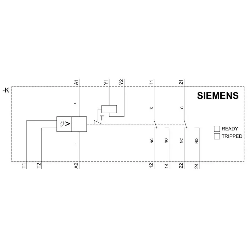Siemens SIRIUS 3RN2 relé de proteção térmica de motor 3RN2012-2BW30, 24 V AC/DC, 1 circuito de sensor, 1NO+1NC, terminais de parafuso, calha DIN