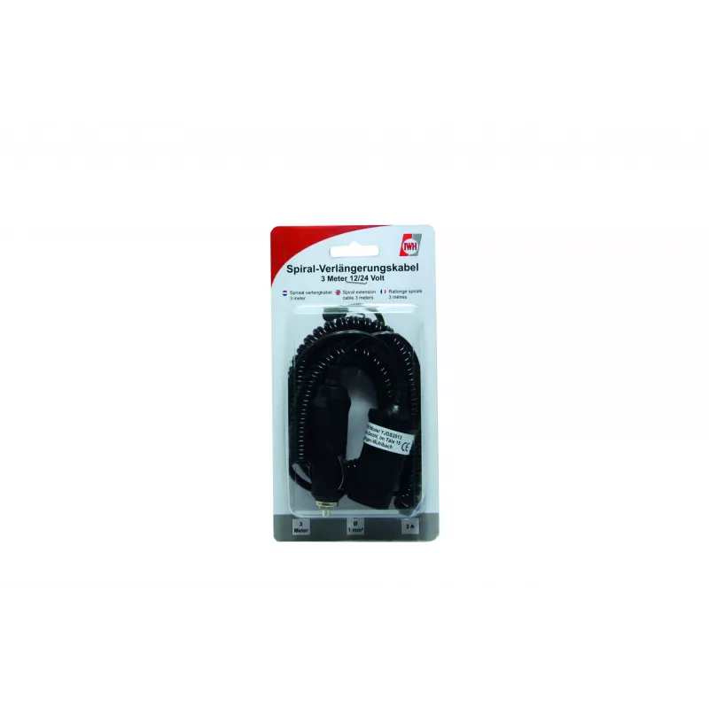 IWH Cabo espiral de extensão 12/24V 10A 3m ficha de isqueiro para conector fêmea 019001