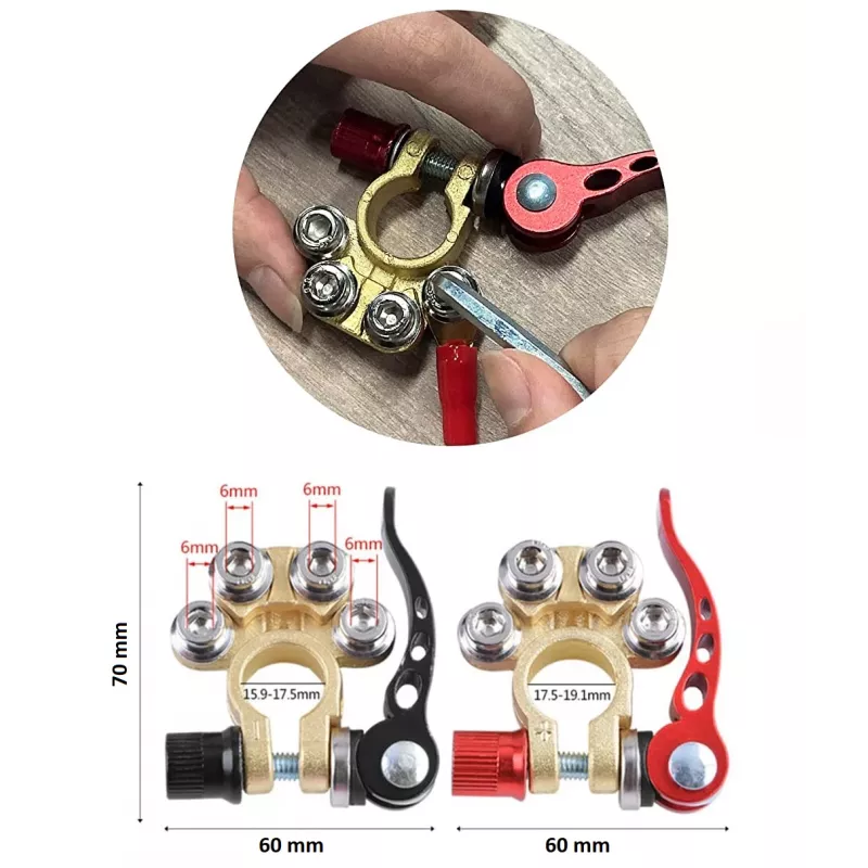 IWH 019056 Conector rápido de bateria, terminal de mola positivo e negativo, fecho rápido, com perno, 1 par