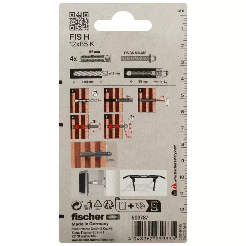 Fischer 503787 FIS H 12 x 85 K K NV bainha de ancoragem por injeção 85 mm 12 mm 1 conjunto