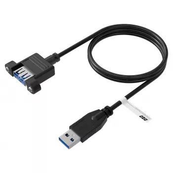 EFB Elektronik Cabo de Extensão USB 3.0, Ficha USB-A para Conector Fêmea USB-A para Montagem em Painel, 1,8 m, Preto K5265SW.1V2