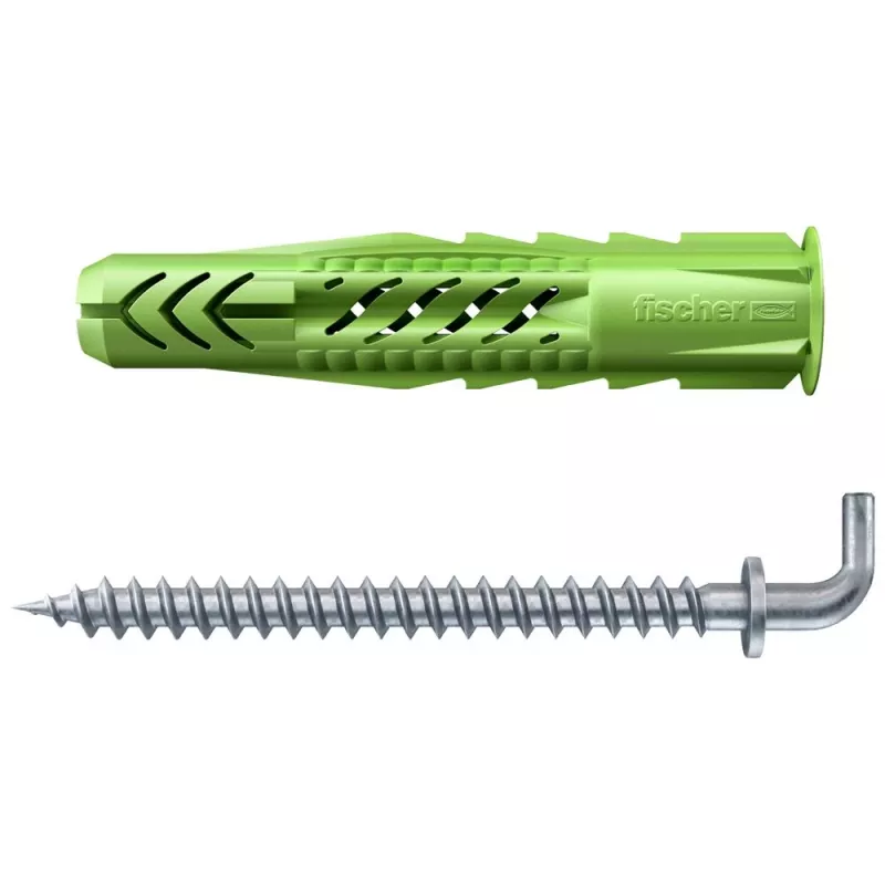 Fischer 532701 UX Green 10 x 60 R WH K NV Conjunto de buchas universais com parafuso e gancho em L, 10 mm x 60 mm, 1 conjunto