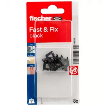 fischer Fast & Fix Gancho de parede K NV preto (1 conjunto) – autoadesivo, sem perfurar, reutilizável