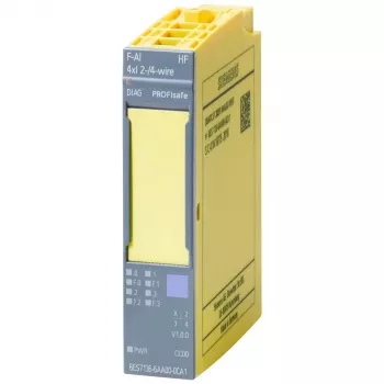 Siemens SIMATIC ET 200SP Módulo de entrada analógica failsafe F-AI 4xI (0)4..20mA HF, 4 canais, 16 bits, SIL 3, PL e, 20 mm largura, 6ES7136-6AA00-0CA1
