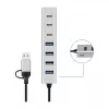 LogiLink Hub USB 3.0, 7 portas, 4x USB-A 3x USB-C, caixa de alumínio