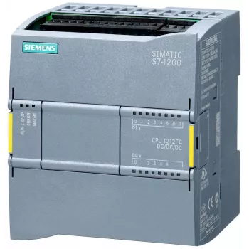 Siemens SIMATIC S7-1200F CPU 1212 FC CPU compacta, 8 DI/4 DO/2 AI, PROFINET, 100 KB de memória de programa, DC/DC/DC, Fail-Safe 6ES72121AF400XB0