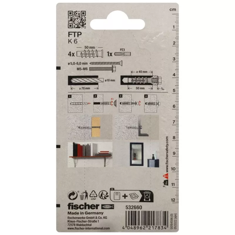 Fischer FTP K 6 K NV Ancoragem para betão celular 50 mm, Nylon, 1 unid. 532660