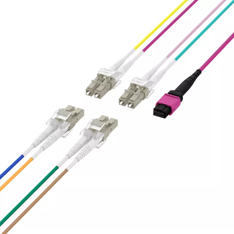 Cabo trunk MPO-PLUS (F) para LC OM4 8 fibras Tipo B LSZH Violeta urze 1m MPOF08LCOM4-1