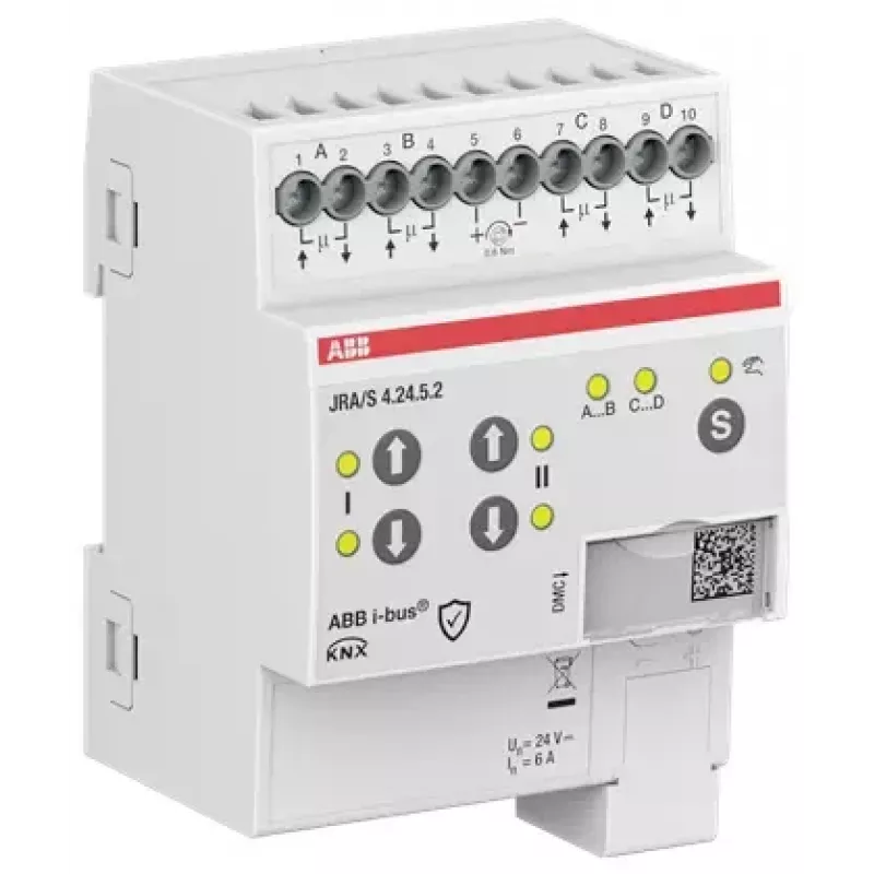 ABB JRA/S4.24.5.2 Atuador KNX para estores/persianas, 4 canais, 24V AC/DC, operação manual, calha DIN 2CDG110298R0011
