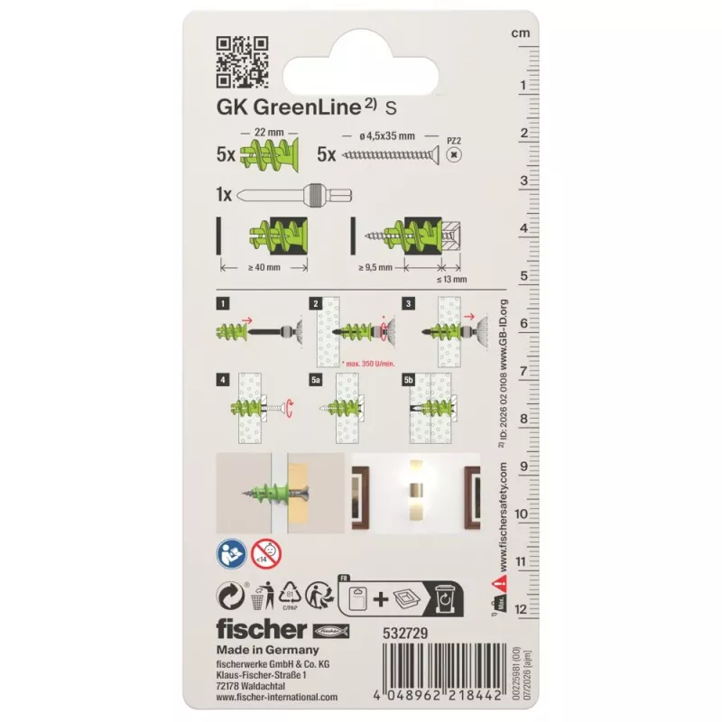 Fischer 532729 GK Green S K NV Conjunto de buchas para pladur 22 mm (10 unid.)