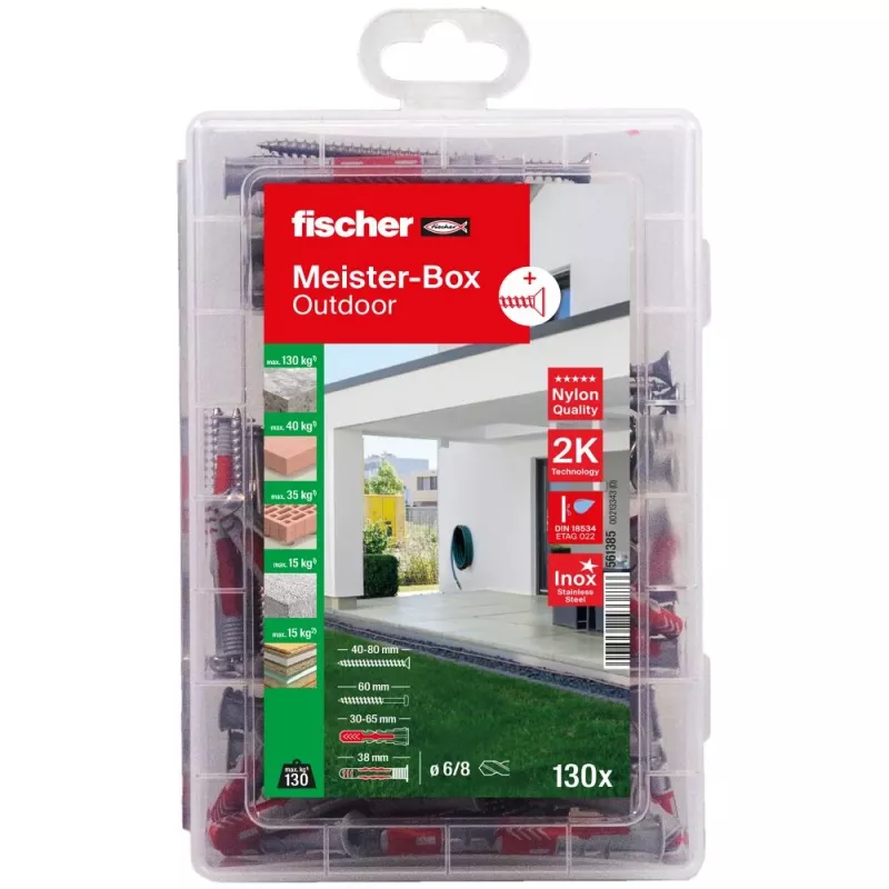FISCHER Ajudante prático Sortido de buchas e parafusos para exteriores e zonas húmidas 130 peças 561385