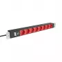 EFB Elektronik EK631CD.1V2 PDU para rack 19 polegadas 1U, 8 saídas CEE 7/3 vermelhas, entrada IEC C14, proteção contra sobrecarga 10 A, preto