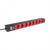 EFB Elektronik EK631CD.1V2 PDU para rack 19 polegadas 1U, 8 saídas CEE 7/3 vermelhas, entrada IEC C14, proteção contra sobrecarga 10 A, preto