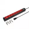EFB Elektronik EK631CD.1V2 PDU para rack 19 polegadas 1U, 8 saídas CEE 7/3 vermelhas, entrada IEC C14, proteção contra sobrecarga 10 A, preto