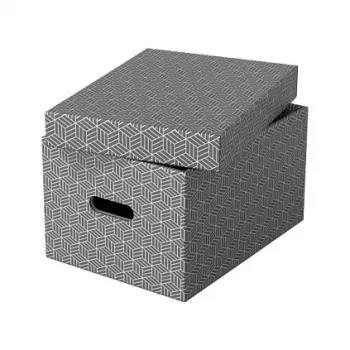 Esselte Home Caixa de arrumação M, 17,5 L, 26,5 x 36,5 x 20,5 cm, pack de 3, branco/cinzento (628283)