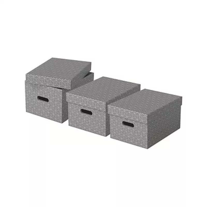 Esselte Home Caixa de arrumação M, 17,5 L, 26,5 x 36,5 x 20,5 cm, pack de 3, branco/cinzento (628283)