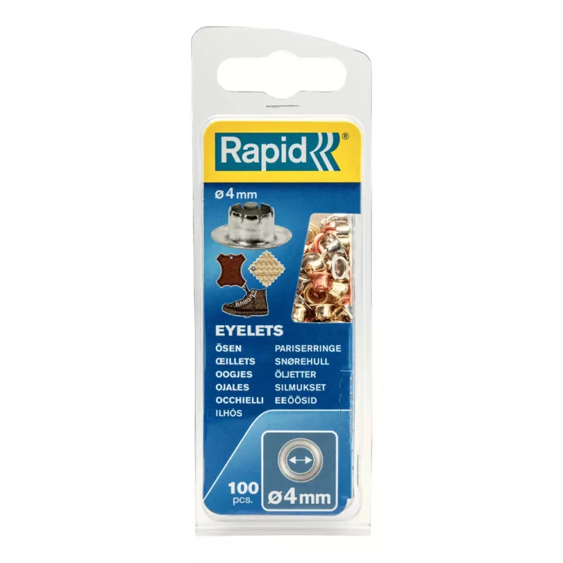 Rapid 5000409 Ilhós, 4 mm, cores sortidas, 100 peças