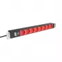 EFB ELEKTRONIK EK631CF.1V2 PDU para rack 19 polegadas 1U, 8 tomadas CEE 7/5 (tipo E) vermelhas, entrada IEC C14, proteção de sobrecarga 10A, preto