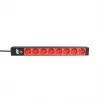 EFB ELEKTRONIK EK631CF.1V2 PDU para rack 19 polegadas 1U, 8 tomadas CEE 7/5 (tipo E) vermelhas, entrada IEC C14, proteção de sobrecarga 10A, preto
