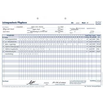 Formulários BOI Leistungsnachweis Pflegekasse sem complexos de serviços, 50 unid. (9206-00312)