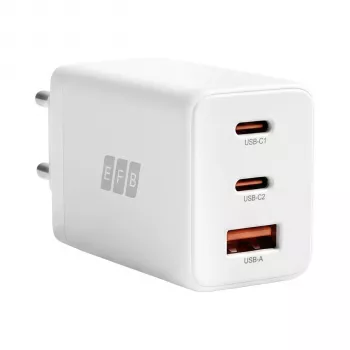 Carregador de parede EFB Elektronik 65W GaN 2x USB-C + USB-A PD3.0 QC3.0 branco G651A2CE