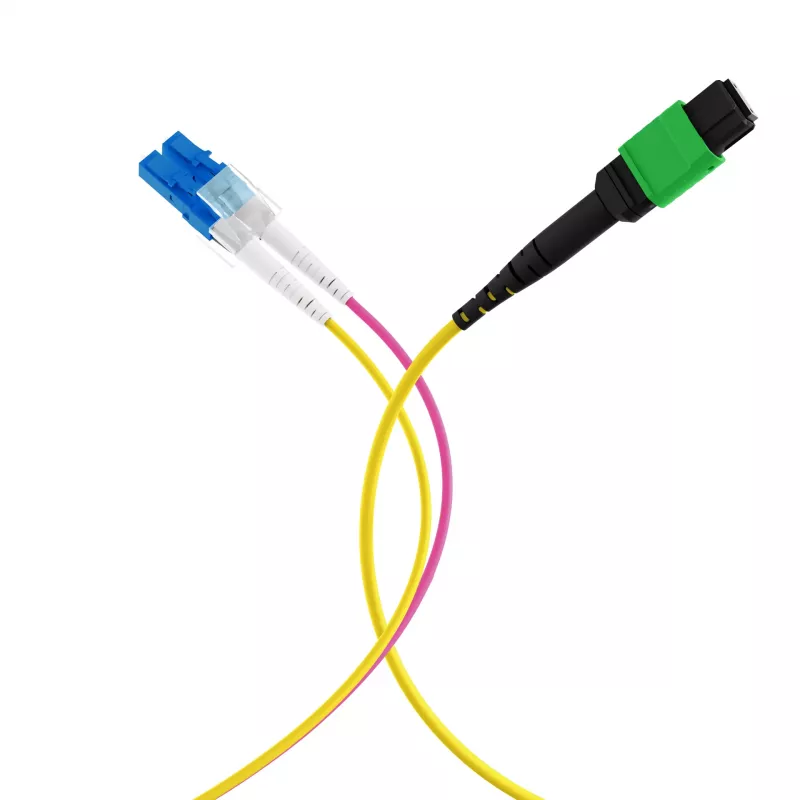 Cabo trunk EFB Elektronik MPOF08LCOS2-10 MPO-PLUS/APC(F) para LC OS2 8 fibras, tipo B, LSZH amarelo, 10 m
