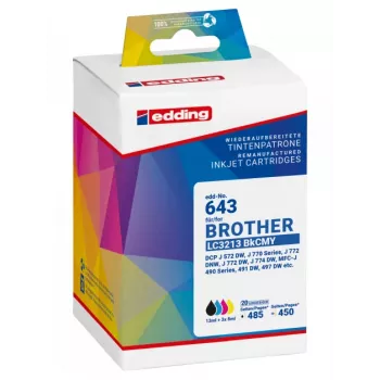 Multipack de cartuchos de tinta compatíveis Edding 18-643 para Brother LC3213 série – preto, ciano, magenta, amarelo (pack de 4)