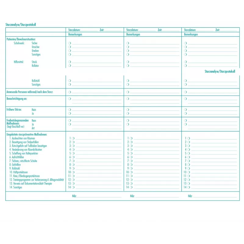 Formulários BOI de análise/registo de quedas, 50 folhas (9206-00389)