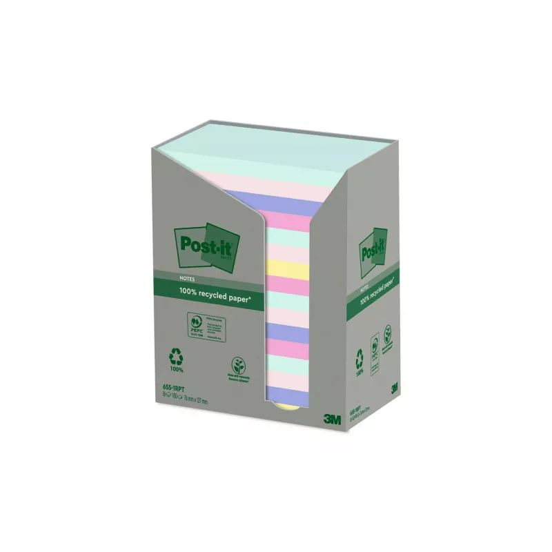 3M Post-it Recycling Notes 655-1RPT-N, 127 x 76 mm, roxo, 100 folhas, papel 100% reciclado
