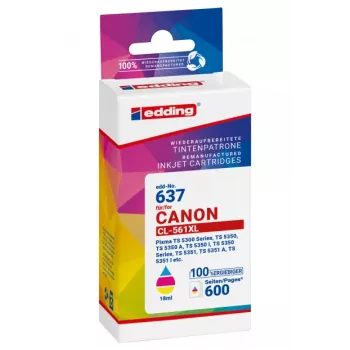 EDDING EDD-637 cartucho de tinta tri-colour compatível com Canon CL-561XL (alta capacidade, 12,8 ml, 300 páginas)