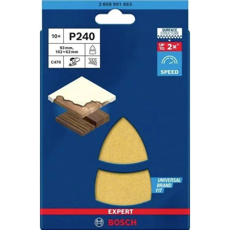 Bosch Accessories 2608901653 folhas de lixa para lixadeira múltipla grão 240, 93 x 102 mm, pack de 10