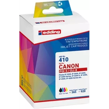 Edding 18-410-01 Conjunto de tinteiros compatíveis para Canon PGI-5BK & CLI-8 (preto, ciano, magenta, amarelo)
