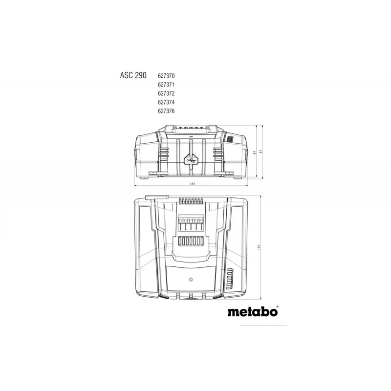 Carregador rápido com arrefecimento por ar Metabo ASC 290 12-36 V, 8,0 A, Li-Ion/LiHD, montável na parede, indicador LED 627370000