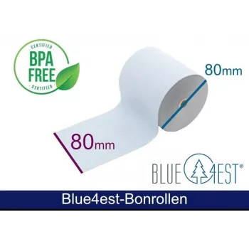 ARTDEV Blue4est® Eco Rolos térmicos 80mm x 80m, núcleo 12mm, azul, 52g, arquivável 35 anos, sem BPA ADT808012-BT-BLUE4EST-55