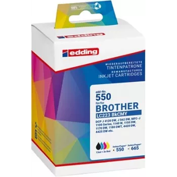 Edding 18-550-01 Conjunto de cartuchos de tinta compatíveis para Brother LC-223BK/C/M/Y (preto, ciano, magenta, amarelo, pack de 4)