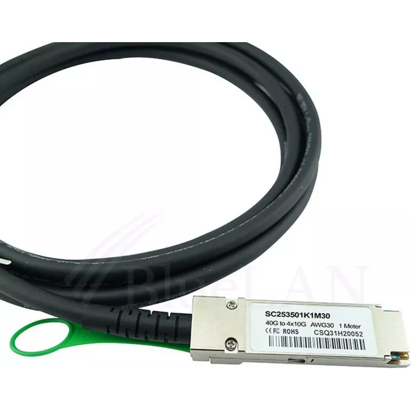 BlueLAN Compatível H3C LSWM1QSTK4 Cabo breakout passivo 40GBASE-CR4 QSFP+ para 4x10GBASE-CR SFP+ Direct Attach, 3m, AWG30 LSWM1QSTK4-BL