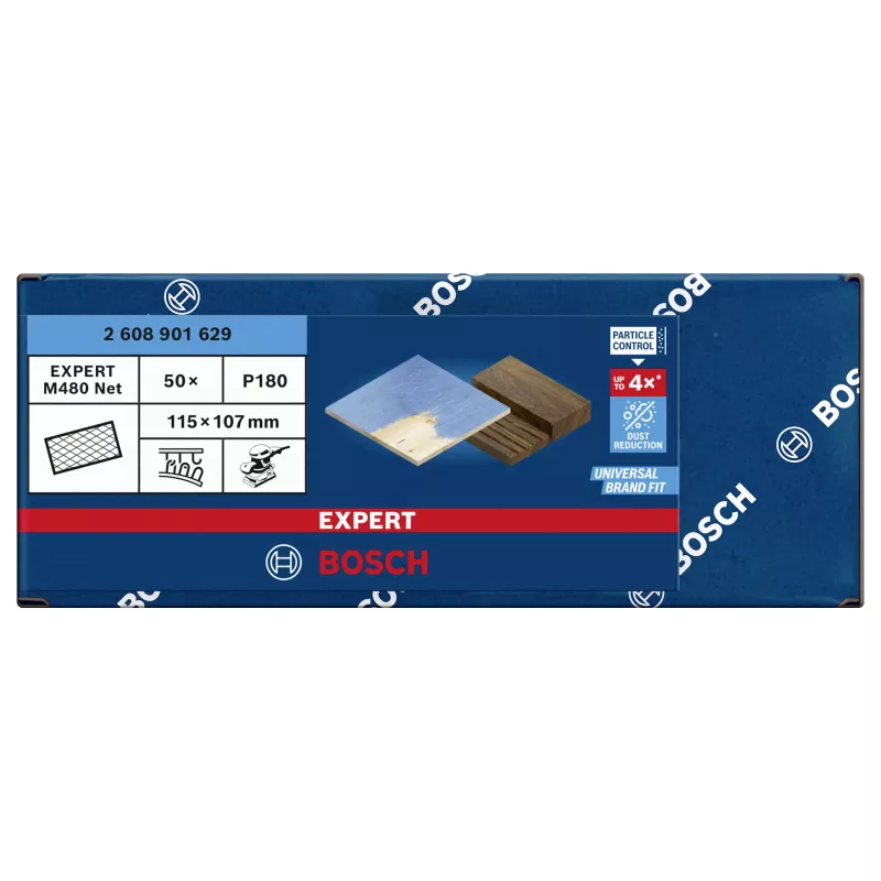 Rede de lixar Bosch Expert M480 para lixadora orbital, grão 180, 115 mm x 107 mm, pack de 50 2608901629