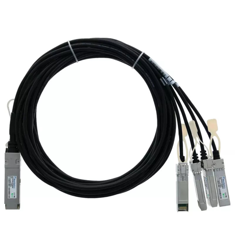 Cabo breakout passivo direct attach BlueLAN 40G QSFP+ para 4x10G SFP+, 2m, 30 AWG, compatível com Dell CBL-QSFP-4x10GSFP-PASS-2M-BL