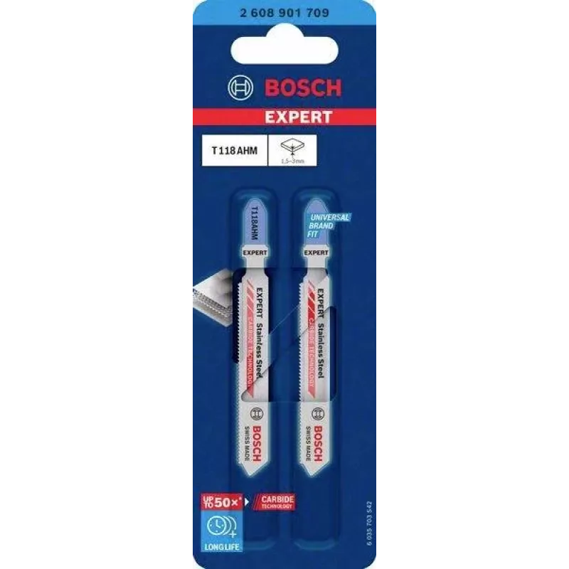 Lâmina de serra de recortar Bosch EXPERT T 118 AHM carbeto para aço inoxidável, pack de 3 2608901709