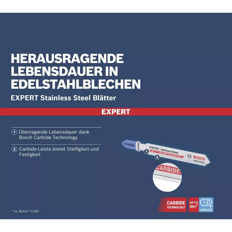 Lâmina de serra de recortar Bosch EXPERT T 118 AHM carbeto para aço inoxidável, pack de 3 2608901709
